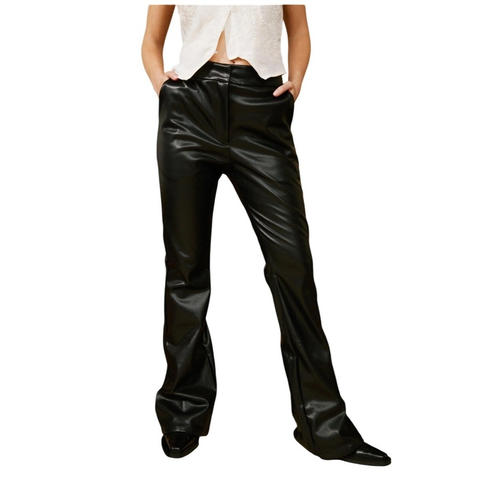 Nasty Gal Plus Faux Leather Flare Trouser Womens 20 Black High Rise NEW